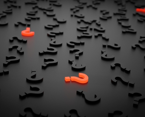 points d'interrogation, hésitation